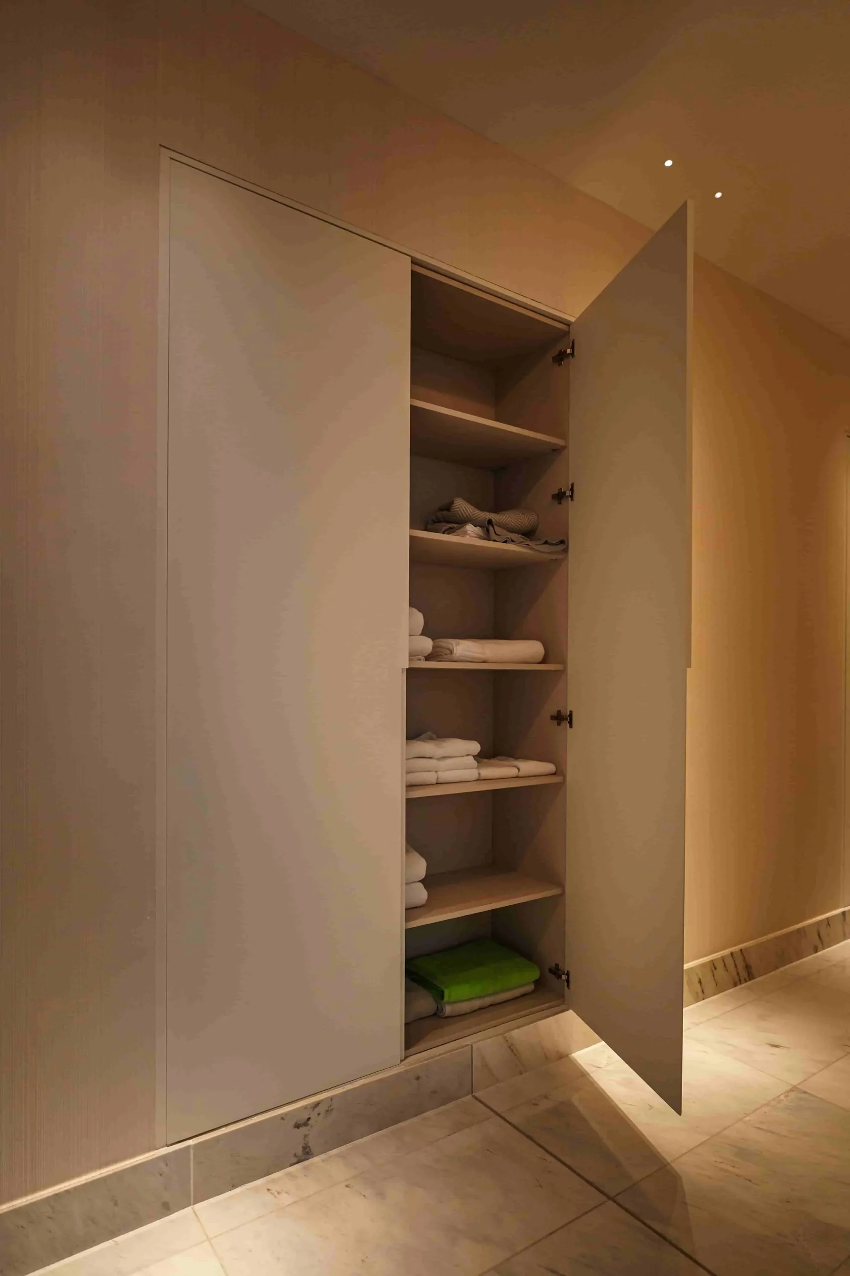 Custom closet interior with shelves and drawers