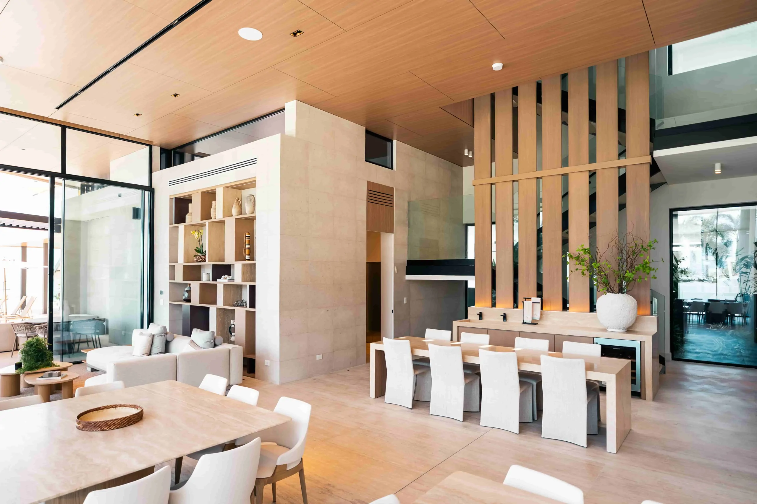 Wood slats integrated into the architecture