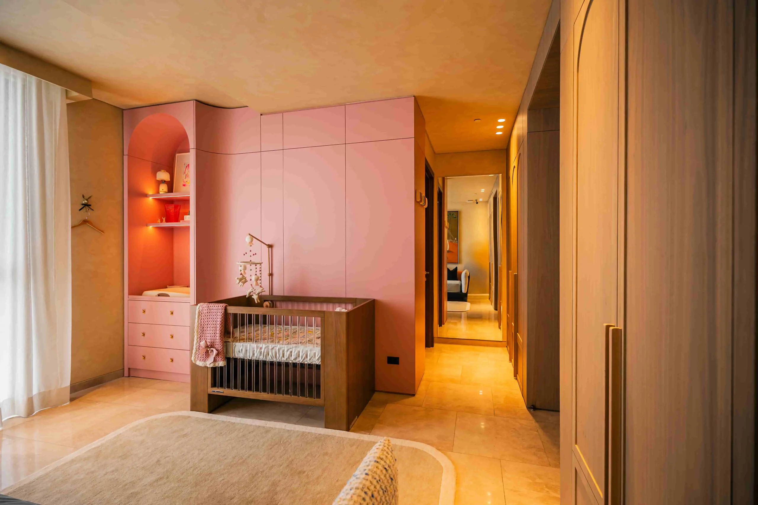 Custom built-in closets in a bedroom